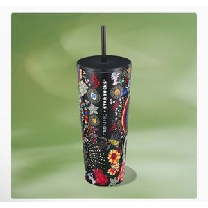 Starbucks + Farm Rio 24oz Cold Cup Tumbler Summer 2025 Black Rainbow